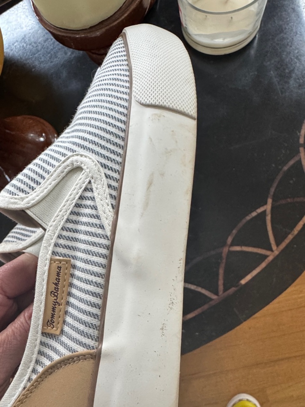Tommy Bahama Slip-On Canvas Sneakers in Navy Stripe | 9 1/2 runs big - Picture 7 of 9